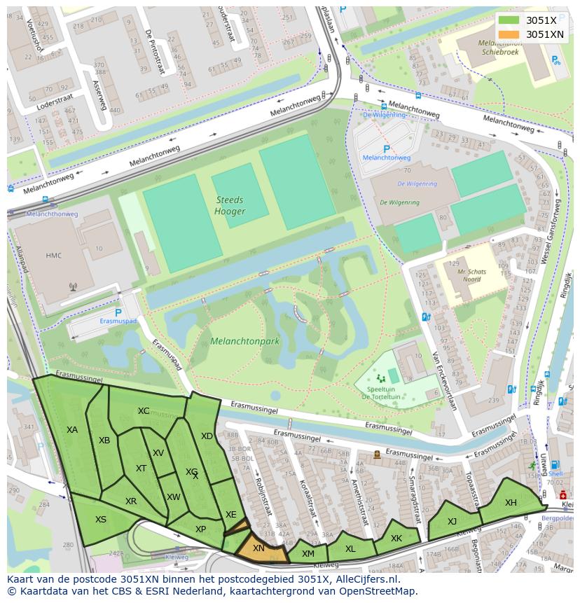 Afbeelding van het postcodegebied 3051 XN op de kaart.