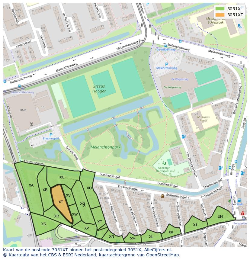 Afbeelding van het postcodegebied 3051 XT op de kaart.