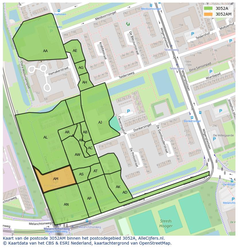 Afbeelding van het postcodegebied 3052 AM op de kaart.