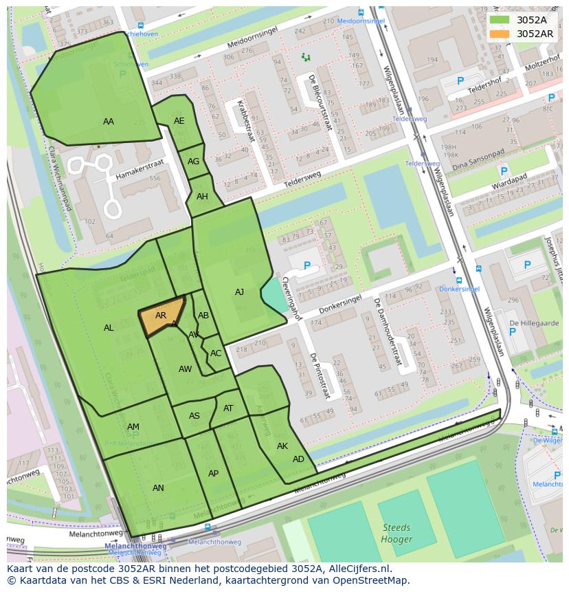 Afbeelding van het postcodegebied 3052 AR op de kaart.