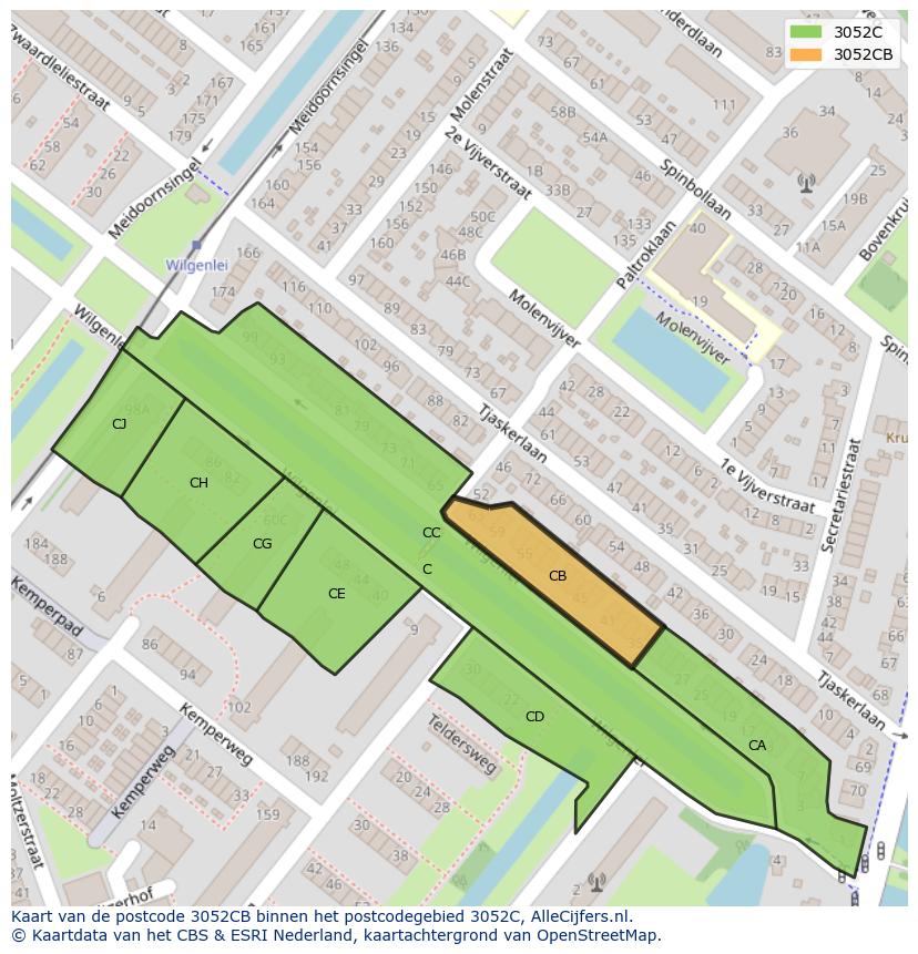 Afbeelding van het postcodegebied 3052 CB op de kaart.