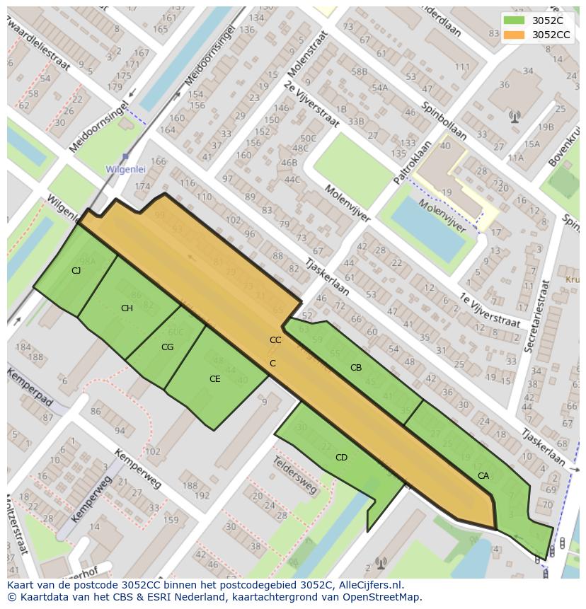Afbeelding van het postcodegebied 3052 CC op de kaart.