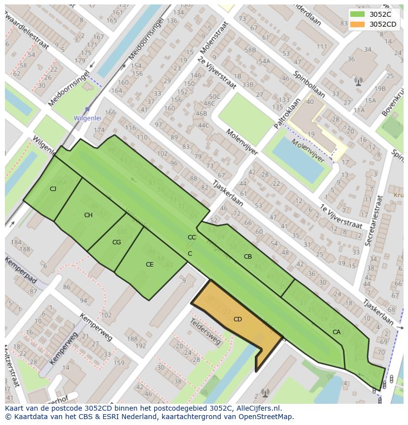 Afbeelding van het postcodegebied 3052 CD op de kaart.