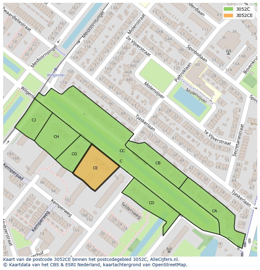 Afbeelding van het postcodegebied 3052 CE op de kaart.