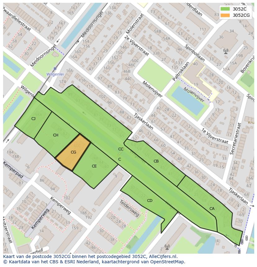 Afbeelding van het postcodegebied 3052 CG op de kaart.