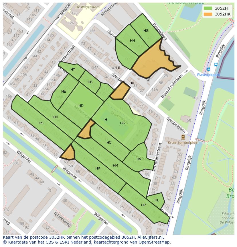 Afbeelding van het postcodegebied 3052 HK op de kaart.