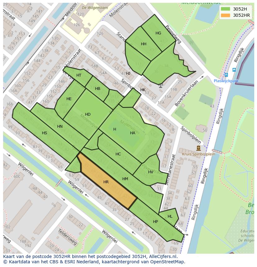 Afbeelding van het postcodegebied 3052 HR op de kaart.