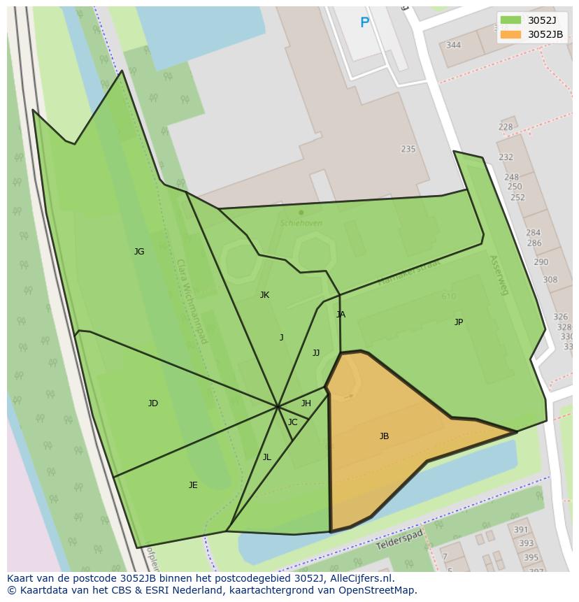 Afbeelding van het postcodegebied 3052 JB op de kaart.