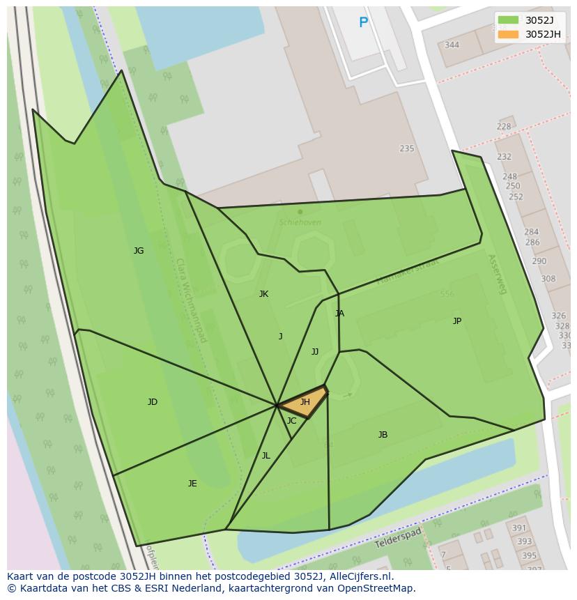 Afbeelding van het postcodegebied 3052 JH op de kaart.