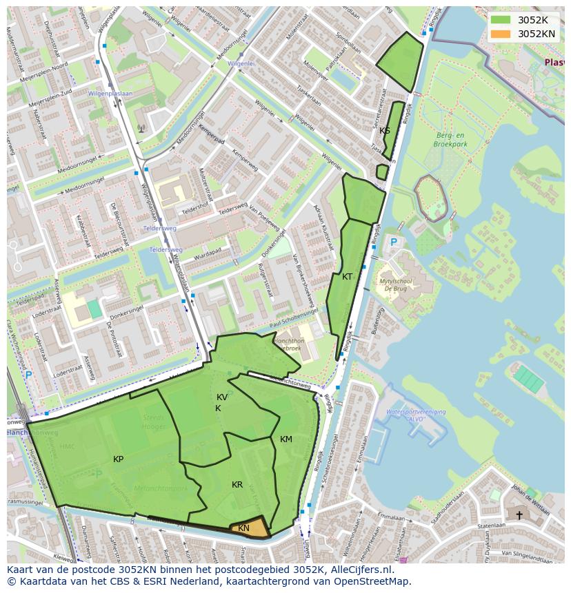 Afbeelding van het postcodegebied 3052 KN op de kaart.