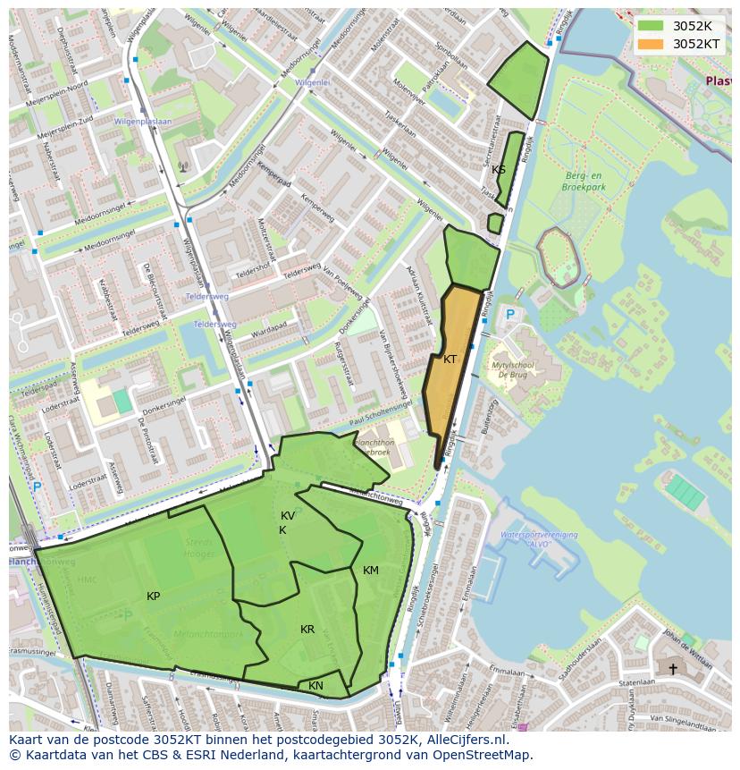 Afbeelding van het postcodegebied 3052 KT op de kaart.