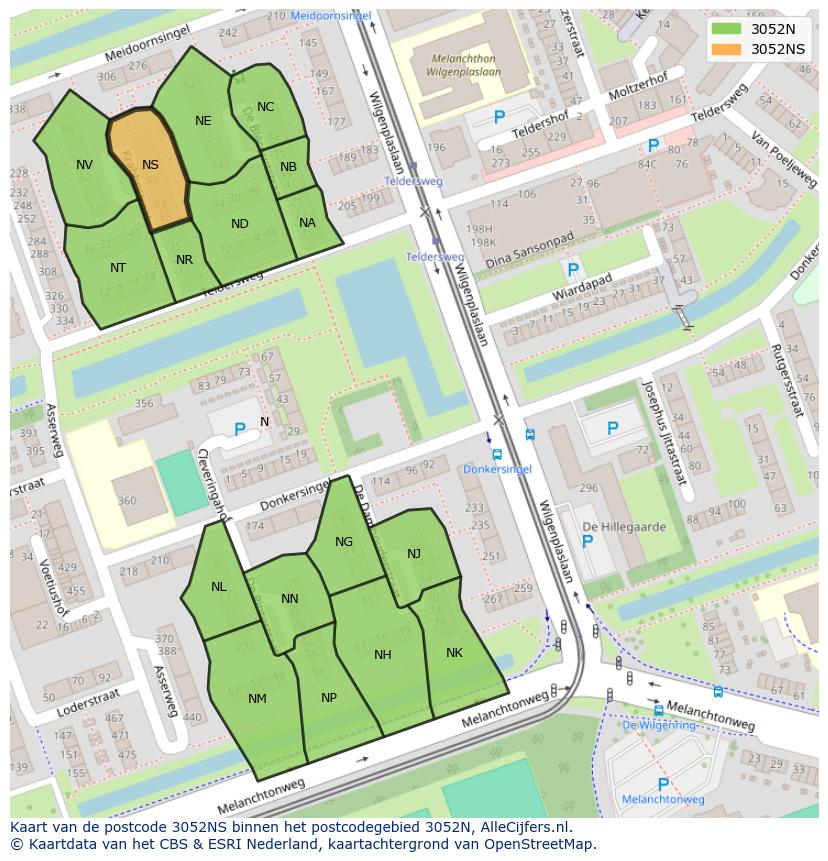 Afbeelding van het postcodegebied 3052 NS op de kaart.