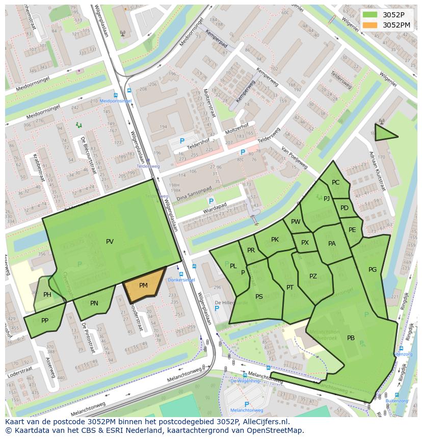 Afbeelding van het postcodegebied 3052 PM op de kaart.