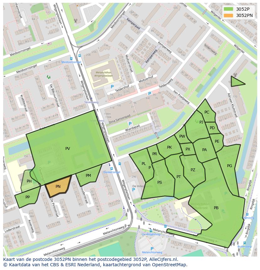 Afbeelding van het postcodegebied 3052 PN op de kaart.