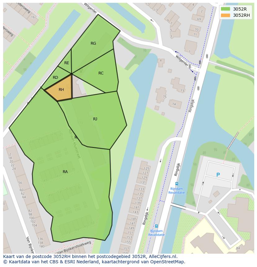 Afbeelding van het postcodegebied 3052 RH op de kaart.