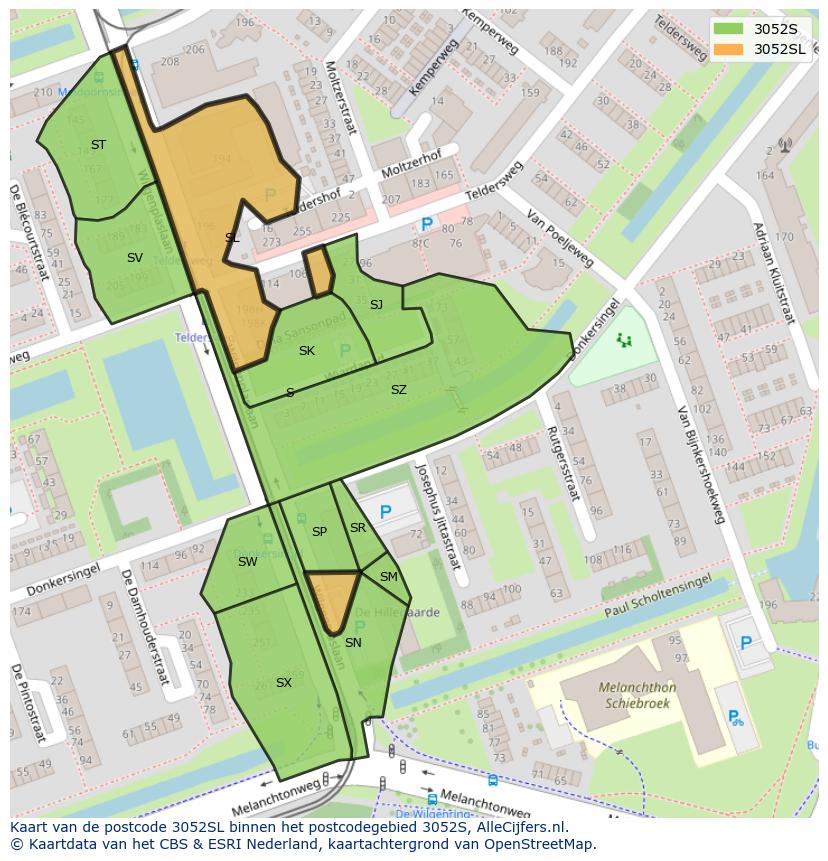 Afbeelding van het postcodegebied 3052 SL op de kaart.
