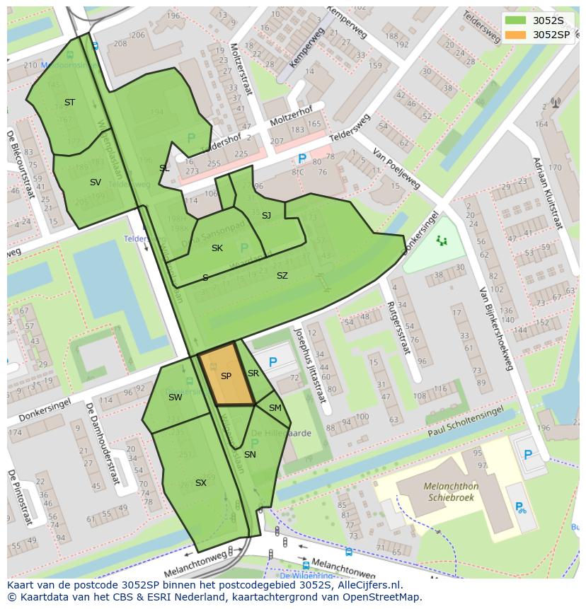 Afbeelding van het postcodegebied 3052 SP op de kaart.