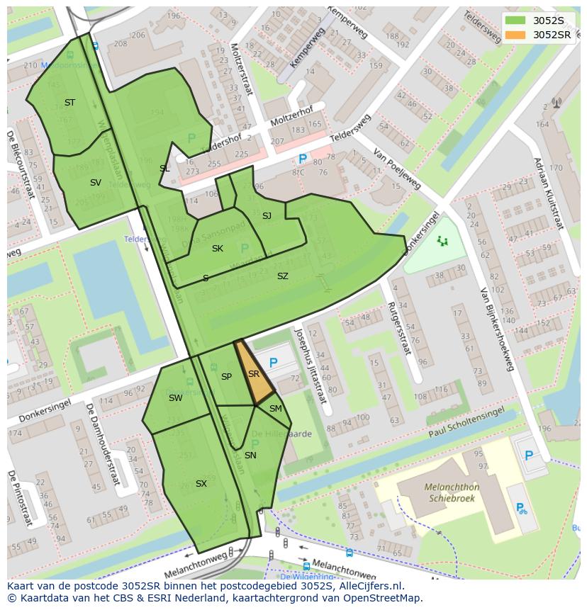 Afbeelding van het postcodegebied 3052 SR op de kaart.