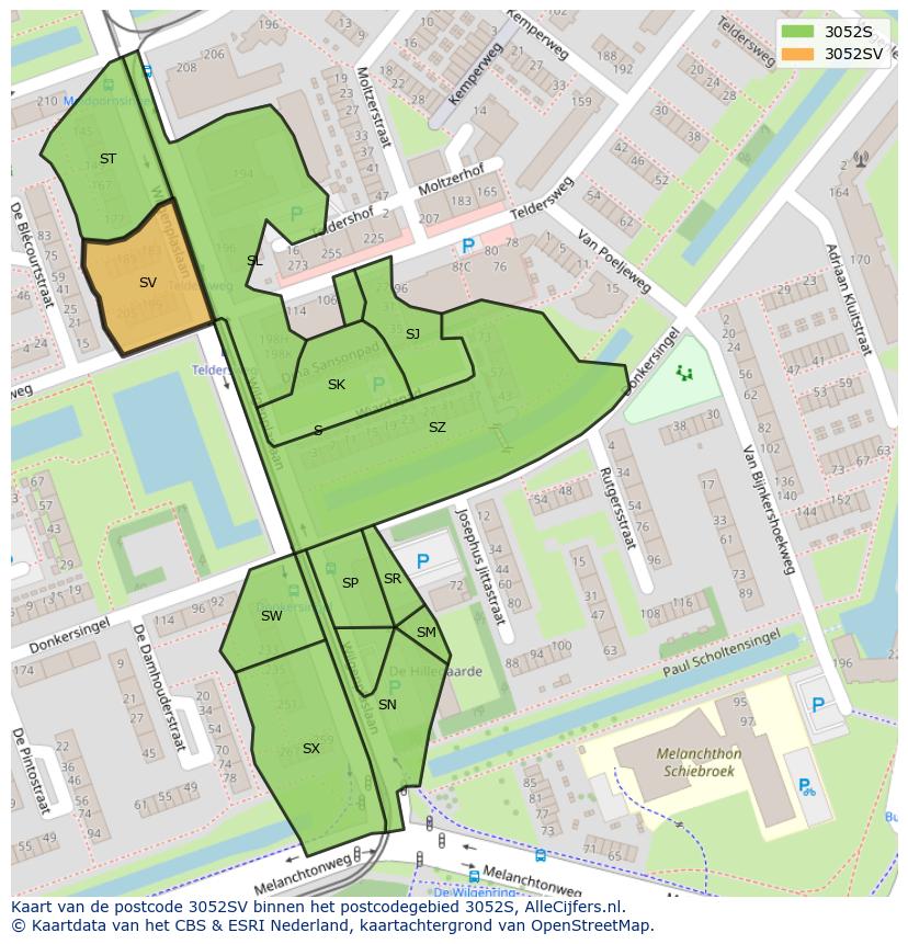 Afbeelding van het postcodegebied 3052 SV op de kaart.