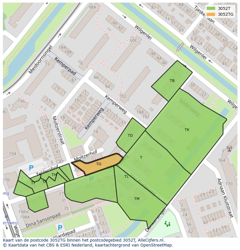 Afbeelding van het postcodegebied 3052 TG op de kaart.