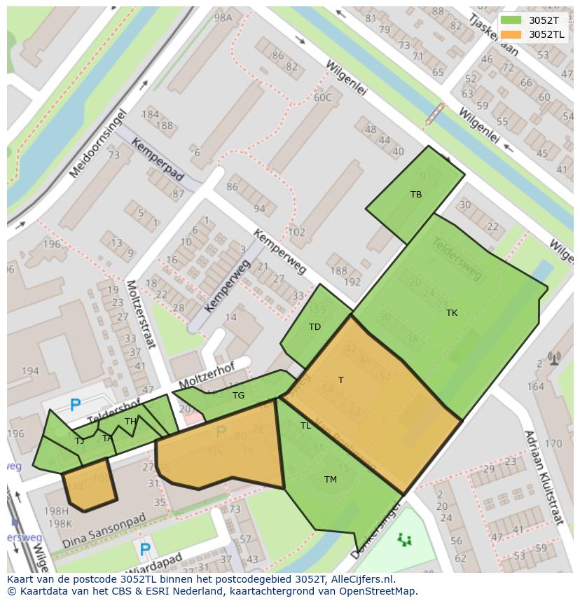 Afbeelding van het postcodegebied 3052 TL op de kaart.