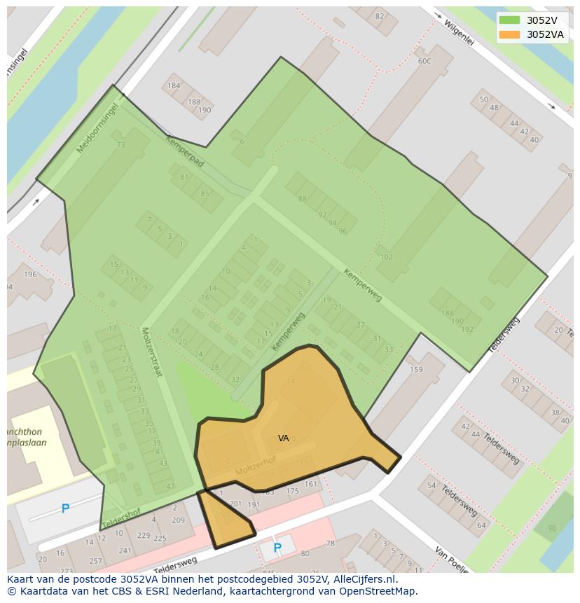 Afbeelding van het postcodegebied 3052 VA op de kaart.