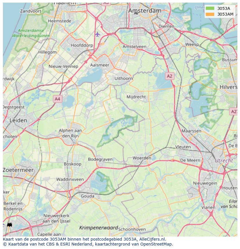 Afbeelding van het postcodegebied 3053 AM op de kaart.