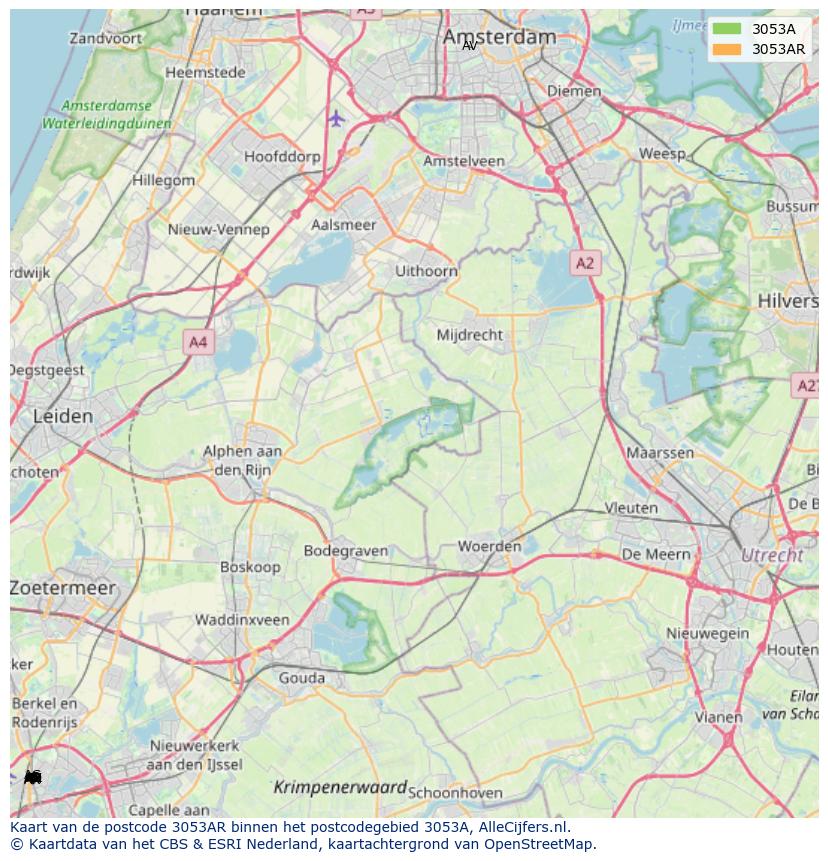 Afbeelding van het postcodegebied 3053 AR op de kaart.