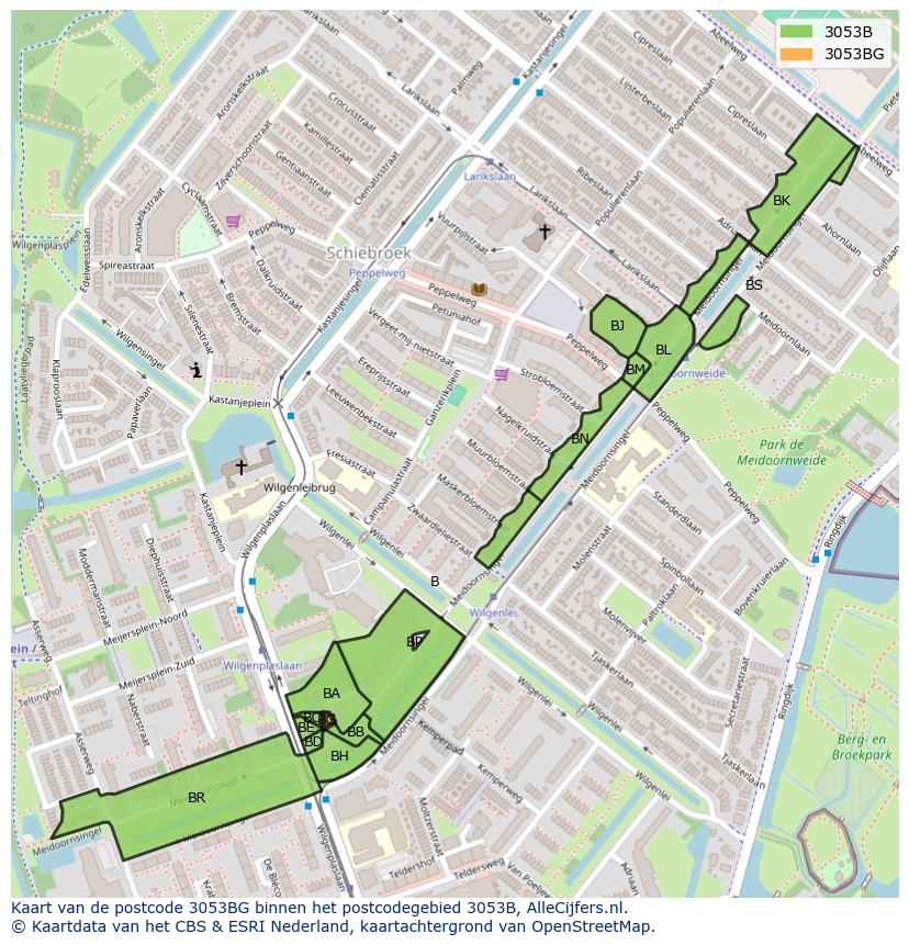 Afbeelding van het postcodegebied 3053 BG op de kaart.