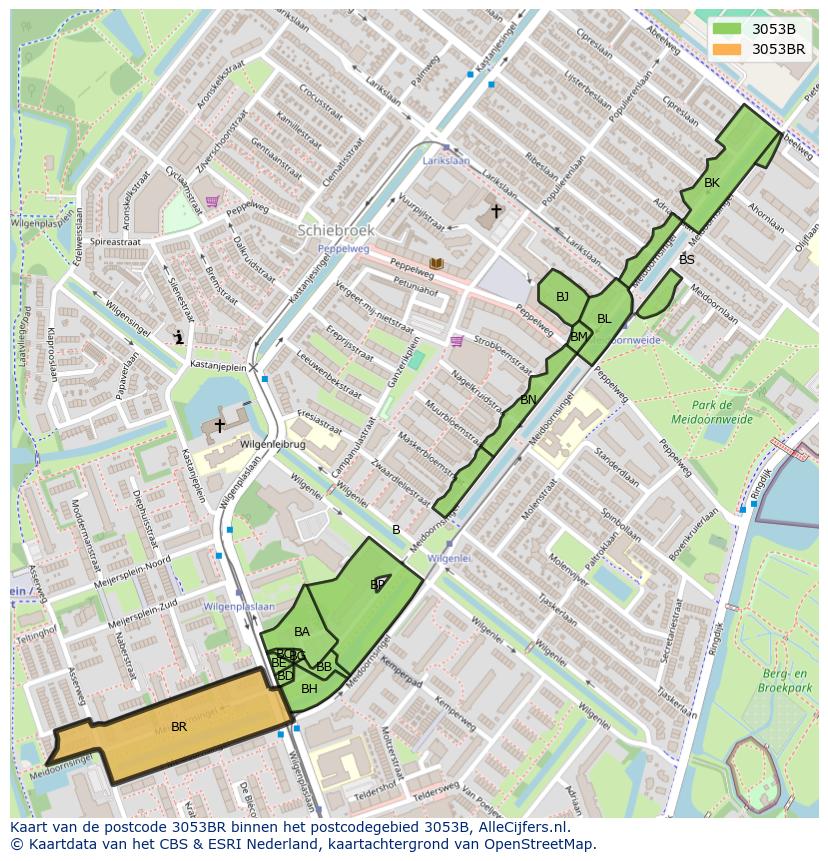 Afbeelding van het postcodegebied 3053 BR op de kaart.