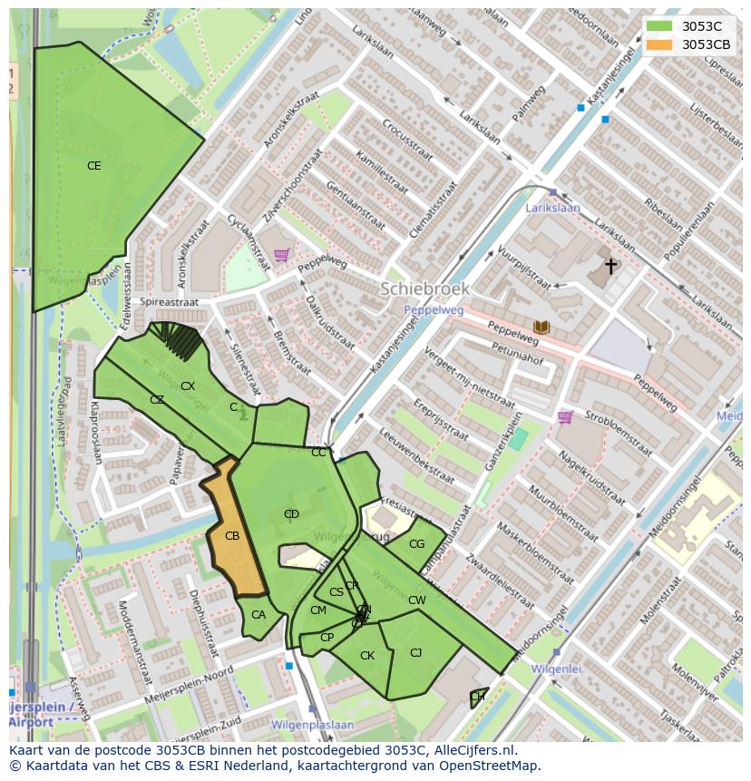 Afbeelding van het postcodegebied 3053 CB op de kaart.