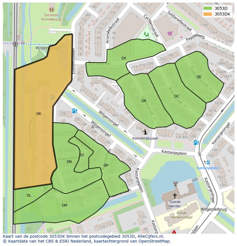 Afbeelding van het postcodegebied 3053 DK op de kaart.