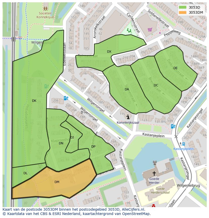 Afbeelding van het postcodegebied 3053 DM op de kaart.