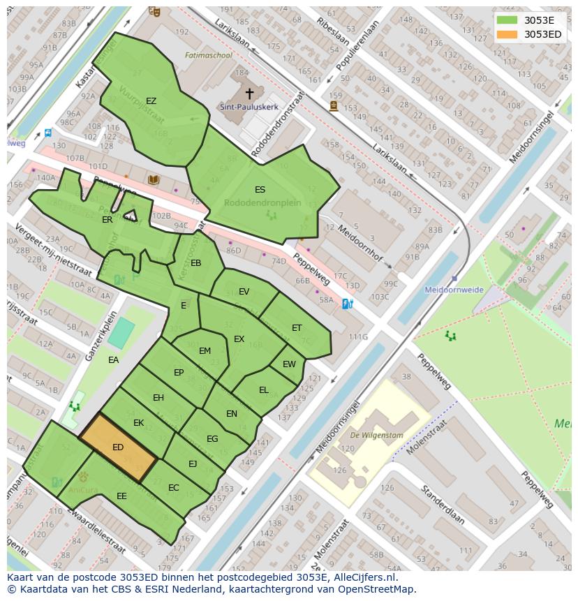 Afbeelding van het postcodegebied 3053 ED op de kaart.