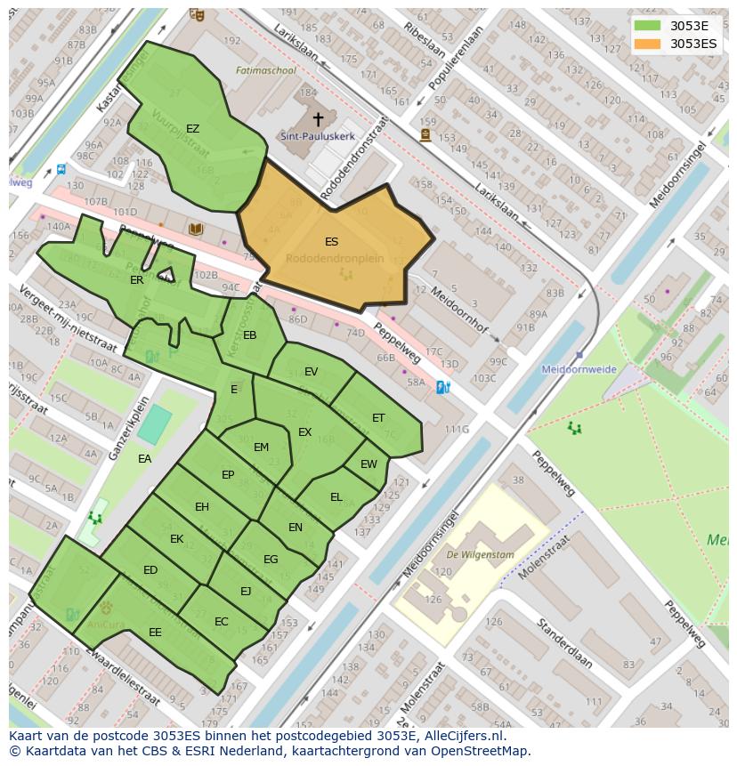 Afbeelding van het postcodegebied 3053 ES op de kaart.