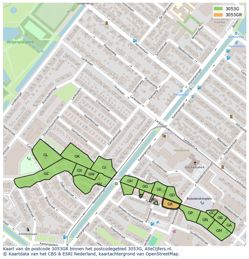 Afbeelding van het postcodegebied 3053 GR op de kaart.