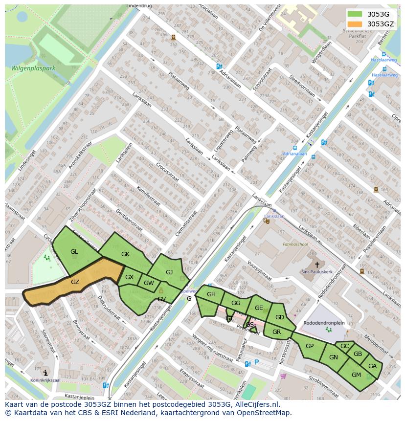 Afbeelding van het postcodegebied 3053 GZ op de kaart.