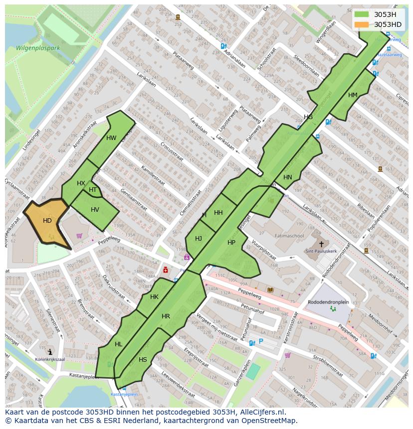 Afbeelding van het postcodegebied 3053 HD op de kaart.