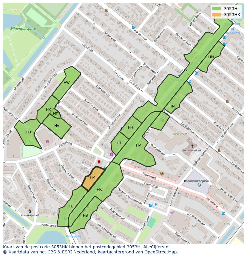 Afbeelding van het postcodegebied 3053 HK op de kaart.