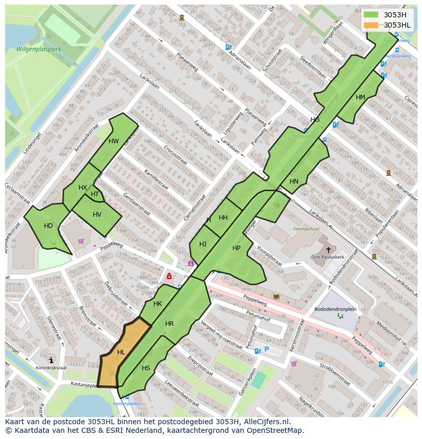 Afbeelding van het postcodegebied 3053 HL op de kaart.