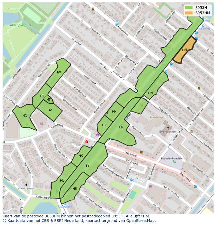 Afbeelding van het postcodegebied 3053 HM op de kaart.