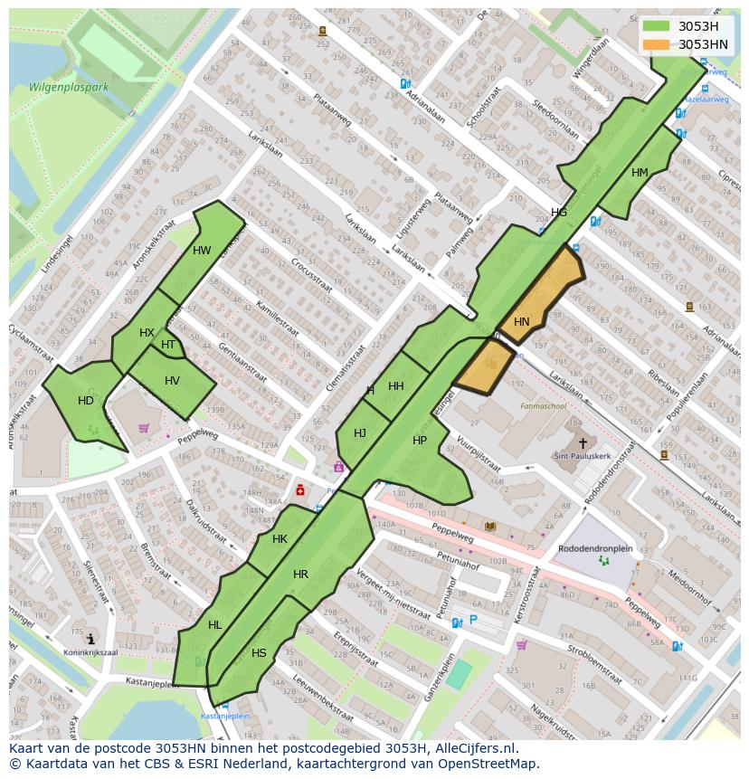 Afbeelding van het postcodegebied 3053 HN op de kaart.