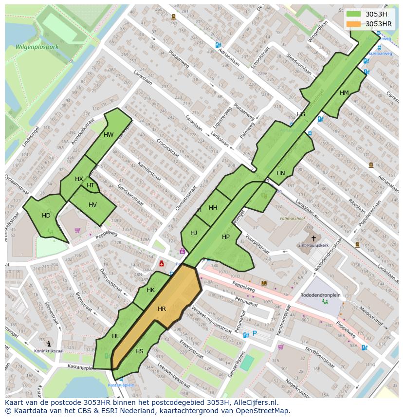 Afbeelding van het postcodegebied 3053 HR op de kaart.