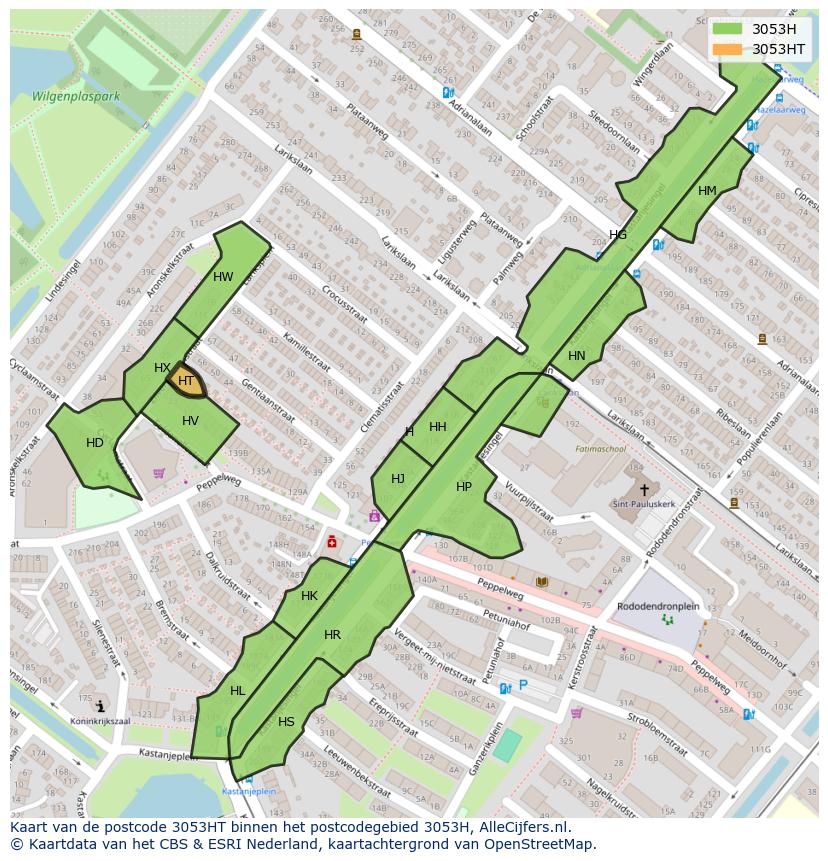 Afbeelding van het postcodegebied 3053 HT op de kaart.