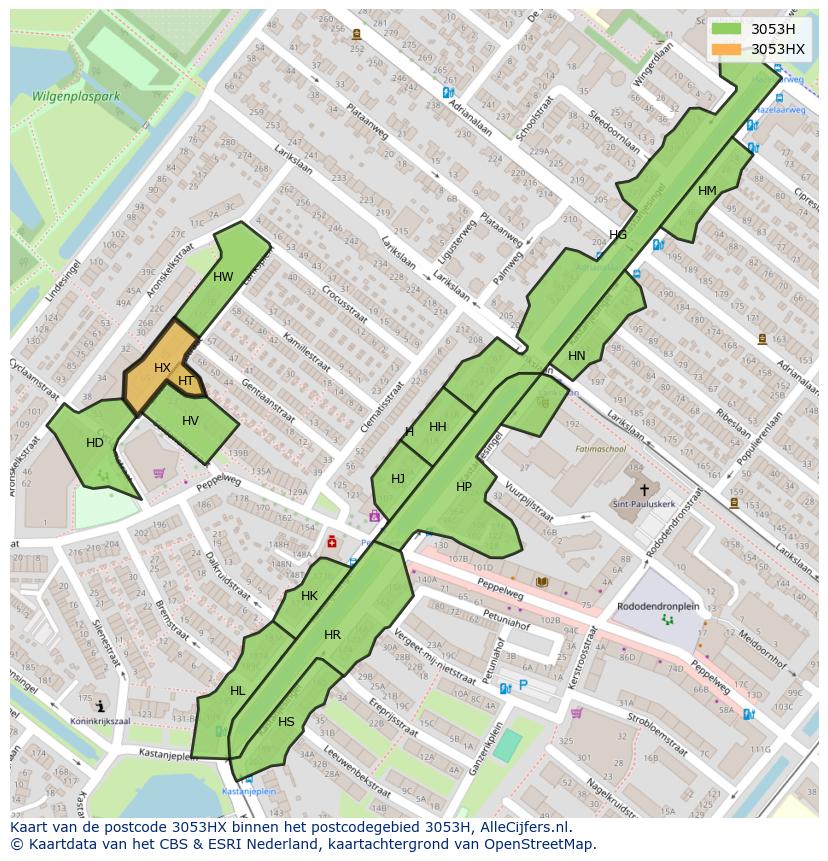 Afbeelding van het postcodegebied 3053 HX op de kaart.