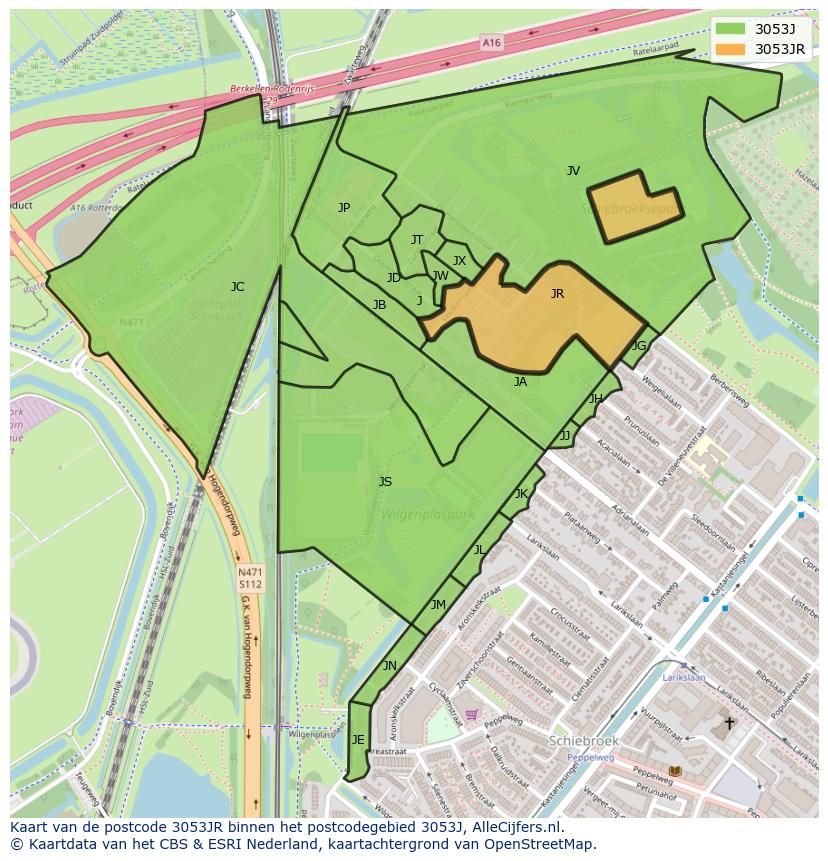 Afbeelding van het postcodegebied 3053 JR op de kaart.
