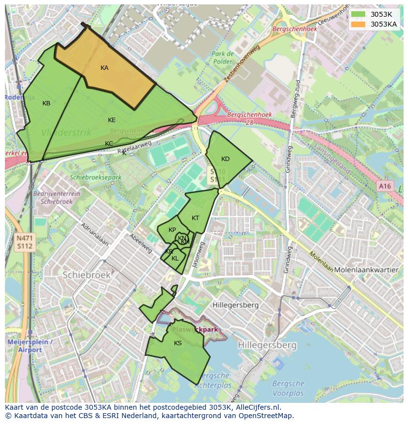 Afbeelding van het postcodegebied 3053 KA op de kaart.