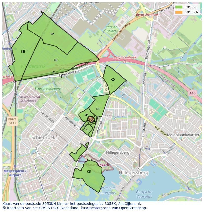 Afbeelding van het postcodegebied 3053 KN op de kaart.