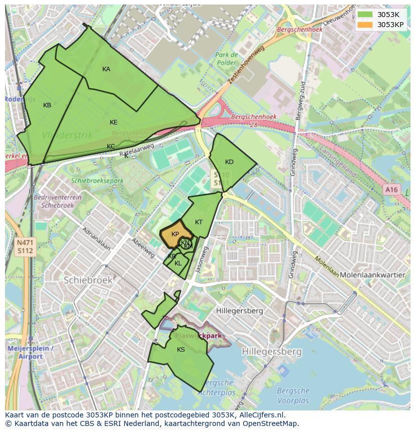 Afbeelding van het postcodegebied 3053 KP op de kaart.
