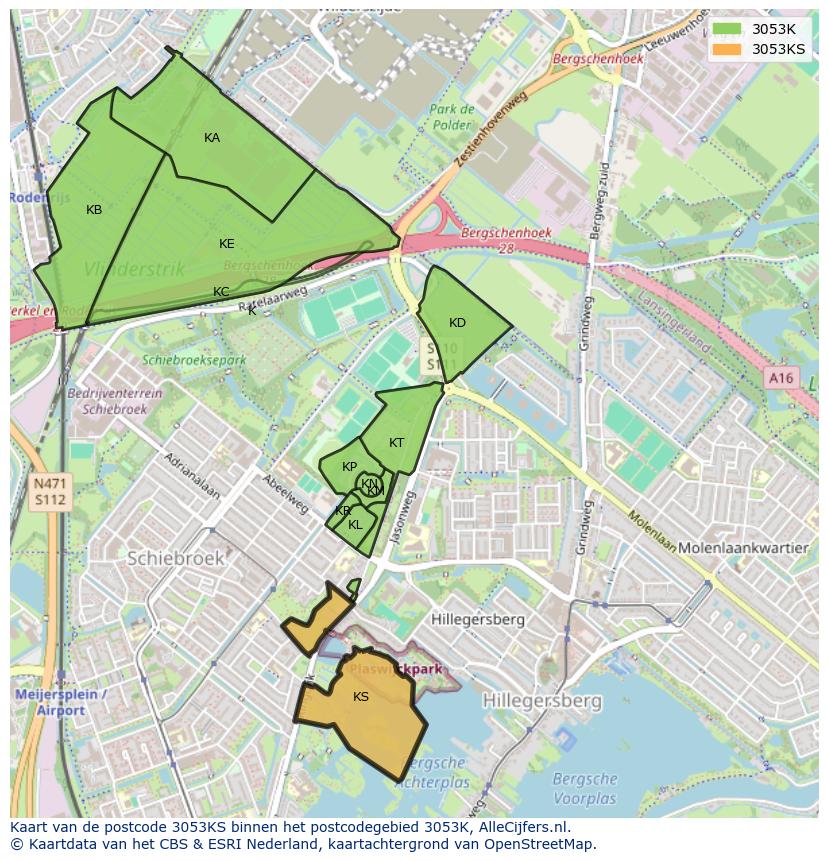 Afbeelding van het postcodegebied 3053 KS op de kaart.